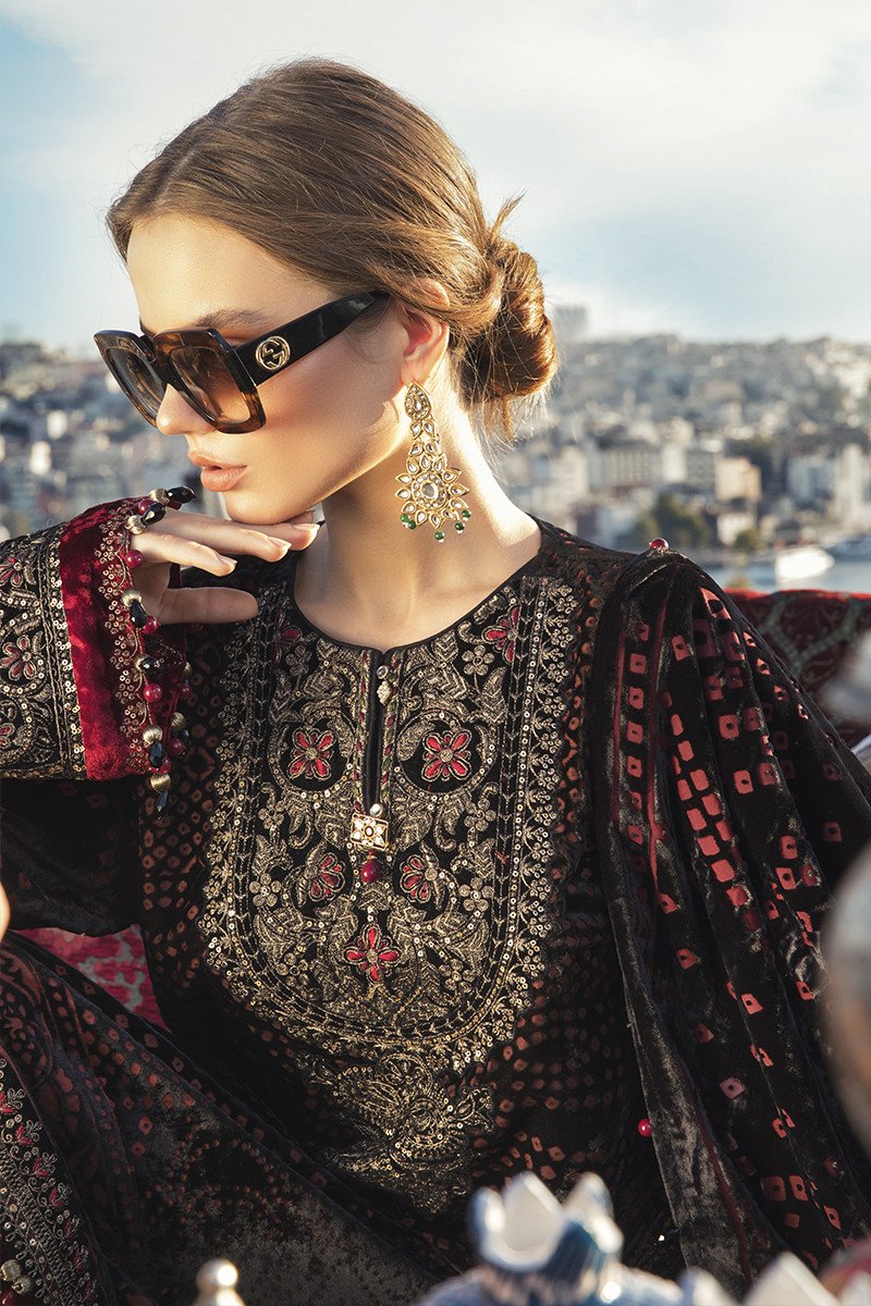 DL-05-Black and Maroon | Maria.B | Unstitched Linen | Winter/Fall 2020