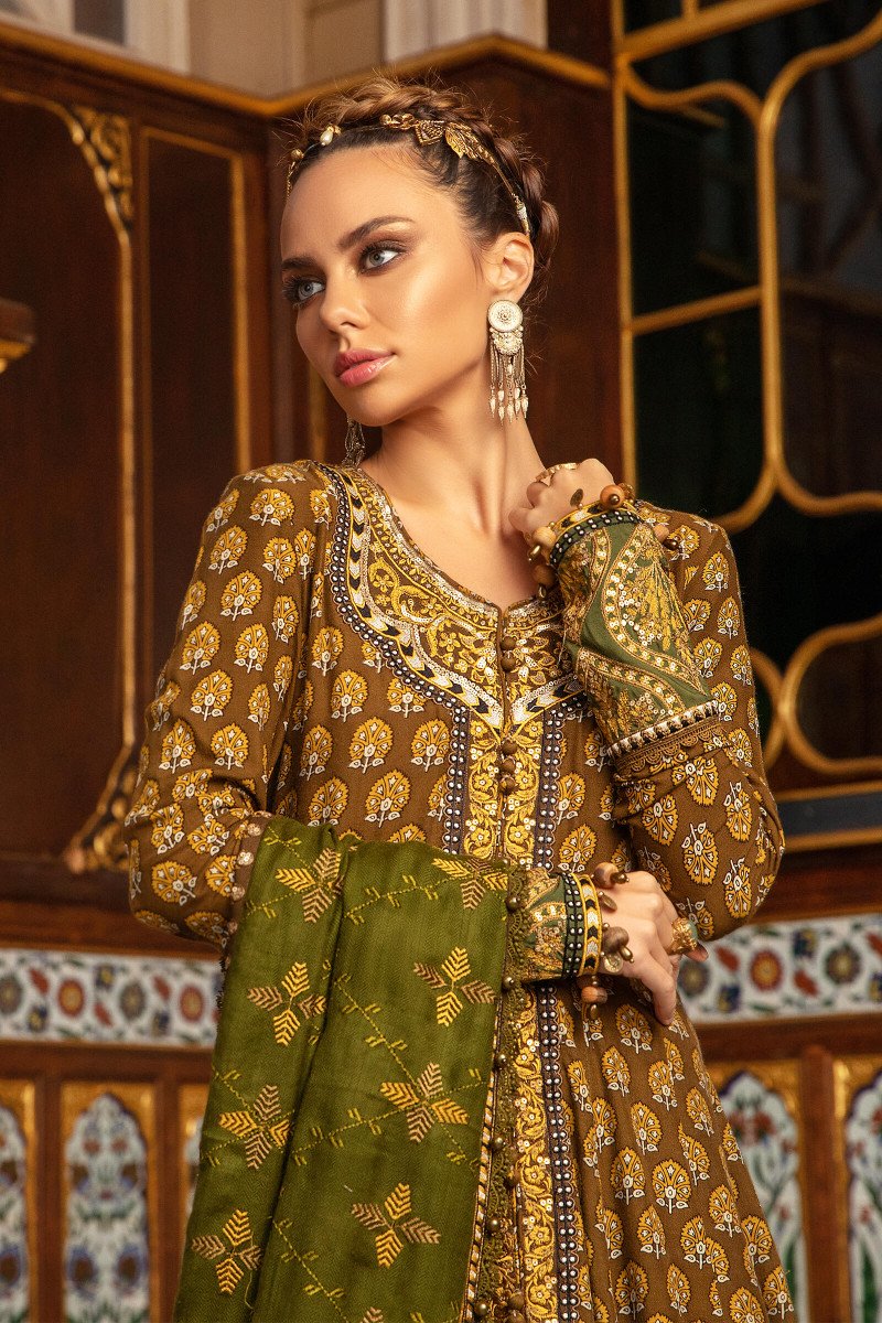 DL - 912 - Brown | Maria B | Unstitched Linen Collection 2021
