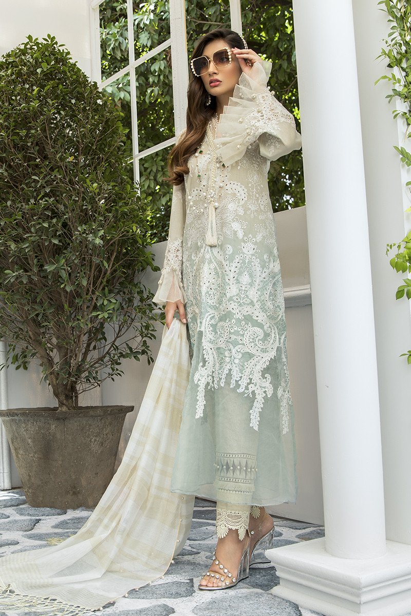 EL-20-01-Aqua Blue and Coffee | Maria.B. | Eid Lawn Collection 2020