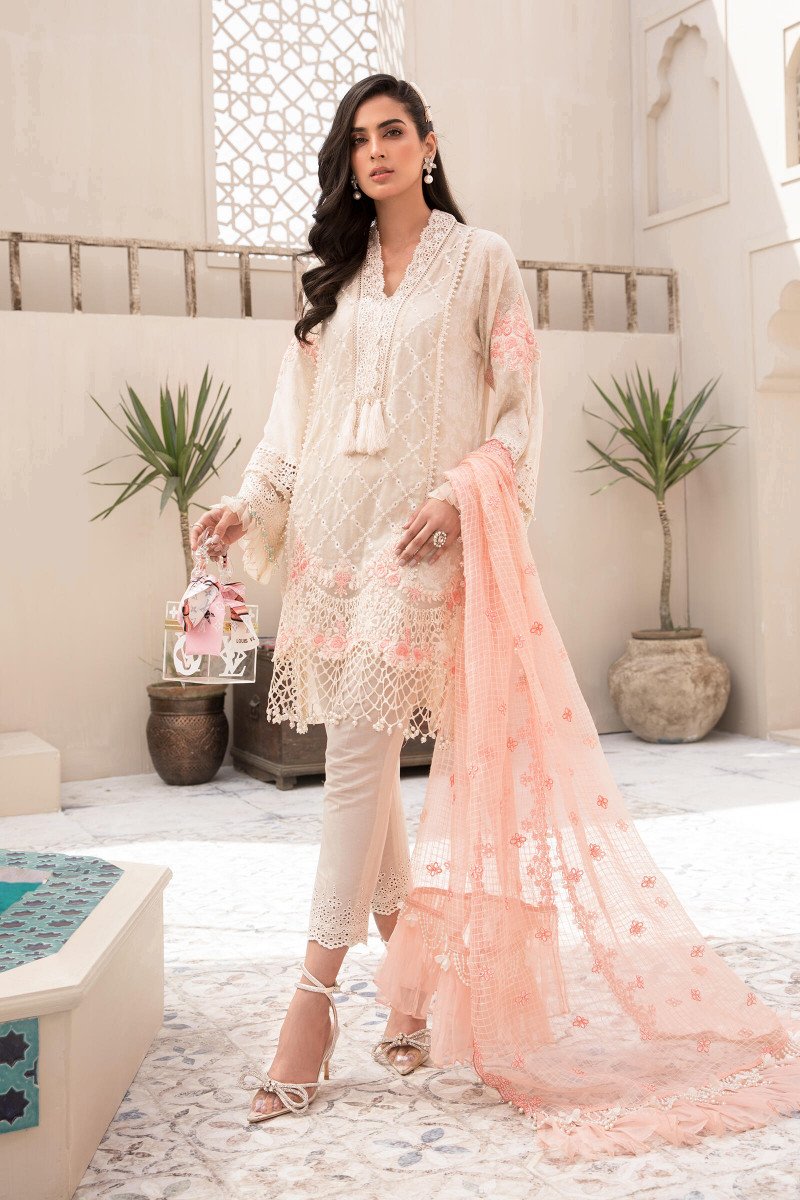 EL-21-05- Offwhite and Peach| Maria B Eid Lawn Collection 2021