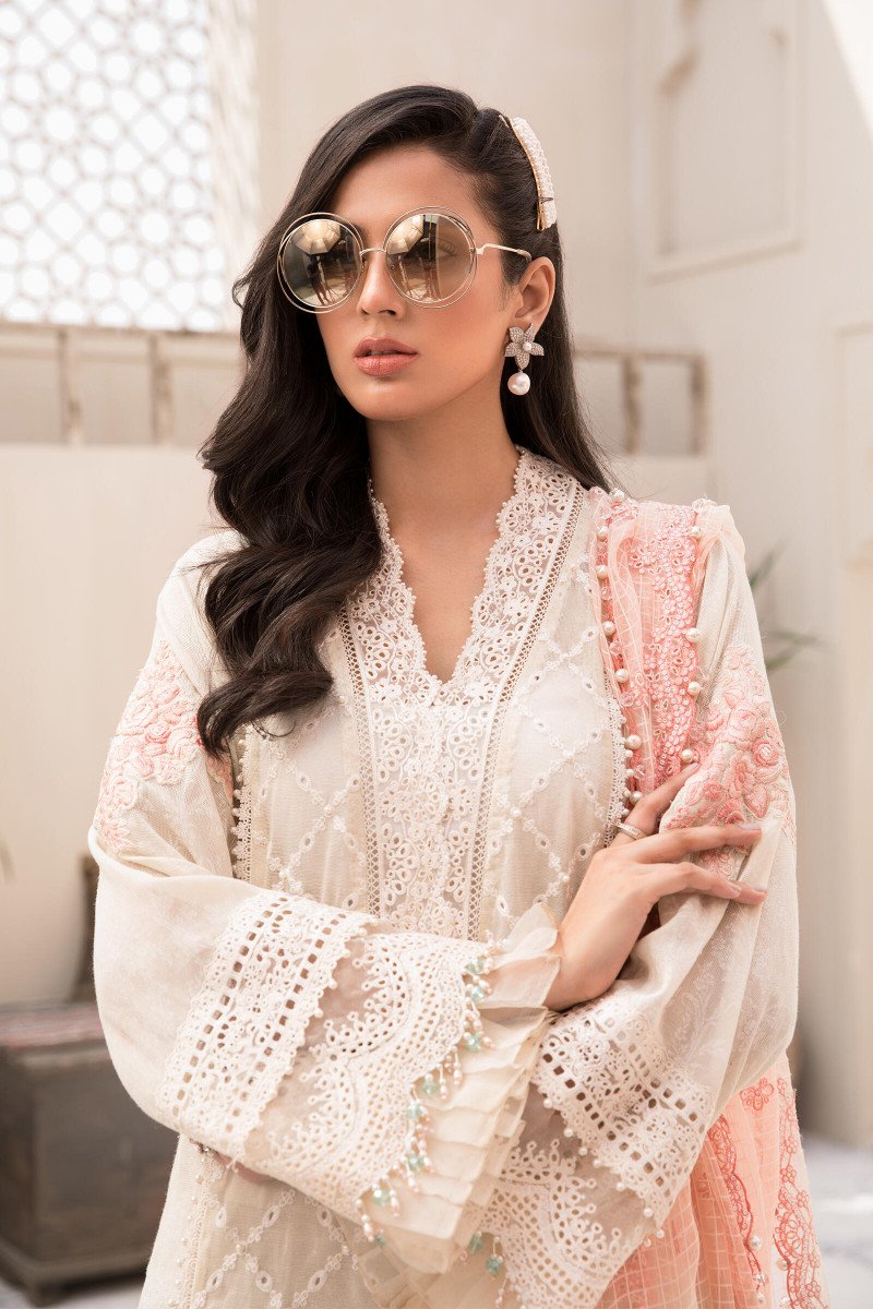 EL-21-05- Offwhite and Peach| Maria B Eid Lawn Collection 2021