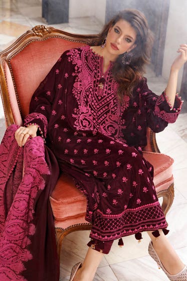 3PC Unstitched Velvet Suit WV-22005 | Gulahmed | Winter Collection 2022