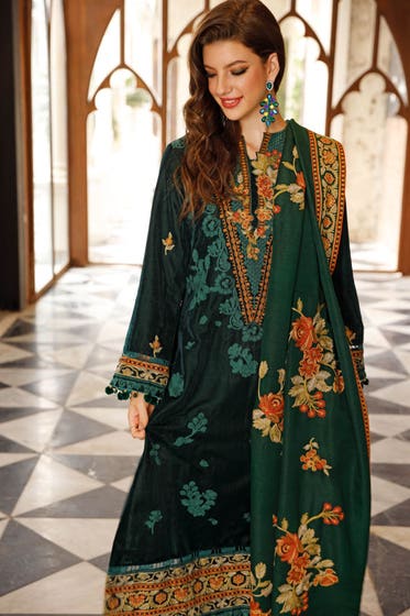 3PC Pashmina Shawl Unstitched Embroidered Suit WV-22004 | Gulahmed | Winter Collection 2022