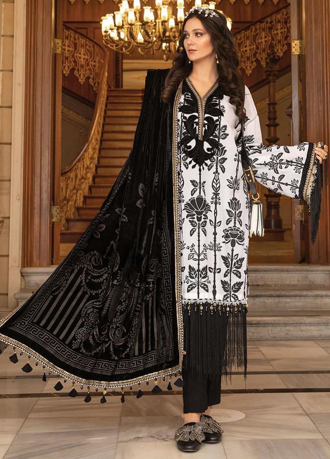 DL - 902 - Black and White | Maria B | Unstitched Linen Collection 2021
