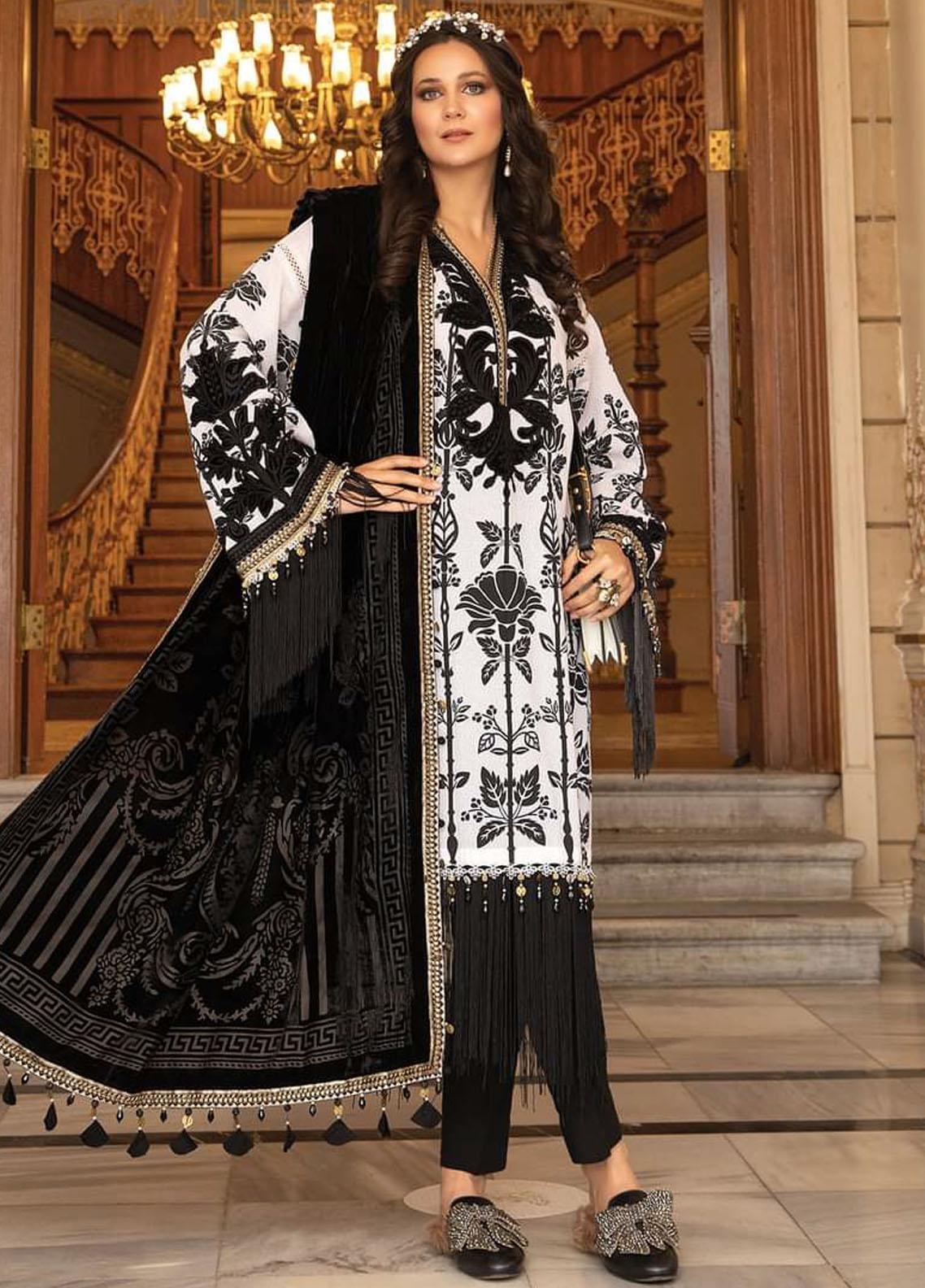 DL - 902 - Black and White | Maria B | Unstitched Linen Collection 2021