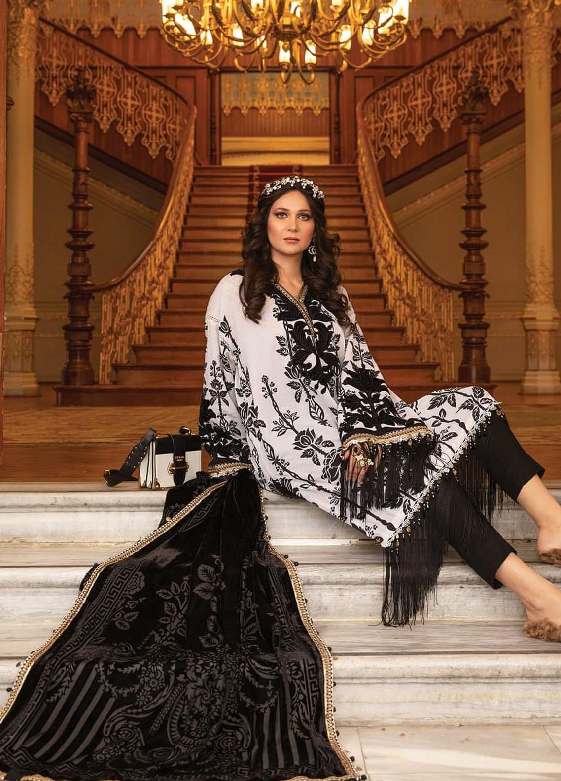 DL - 902 - Black and White | Maria B | Unstitched Linen Collection 2021