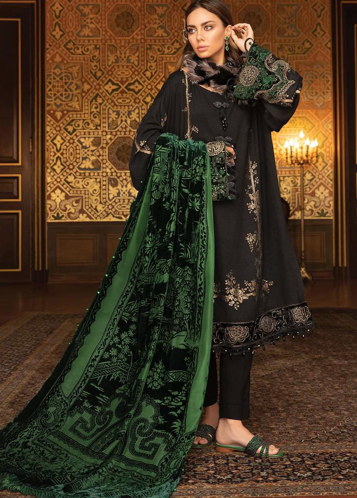 DL - 907 - Black and Emerald Green | Maria B | Unstitched Linen Collection 2021