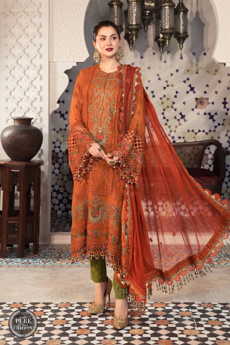 MPC-21-101-Rust and Olive Green | Maria B | Chiffon Eid Collection 2022