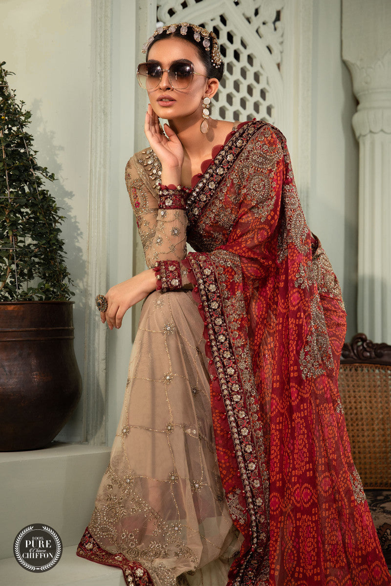 MPC-22-202-Coffee and Maroon | Maria B | Chiffon Collection 2022