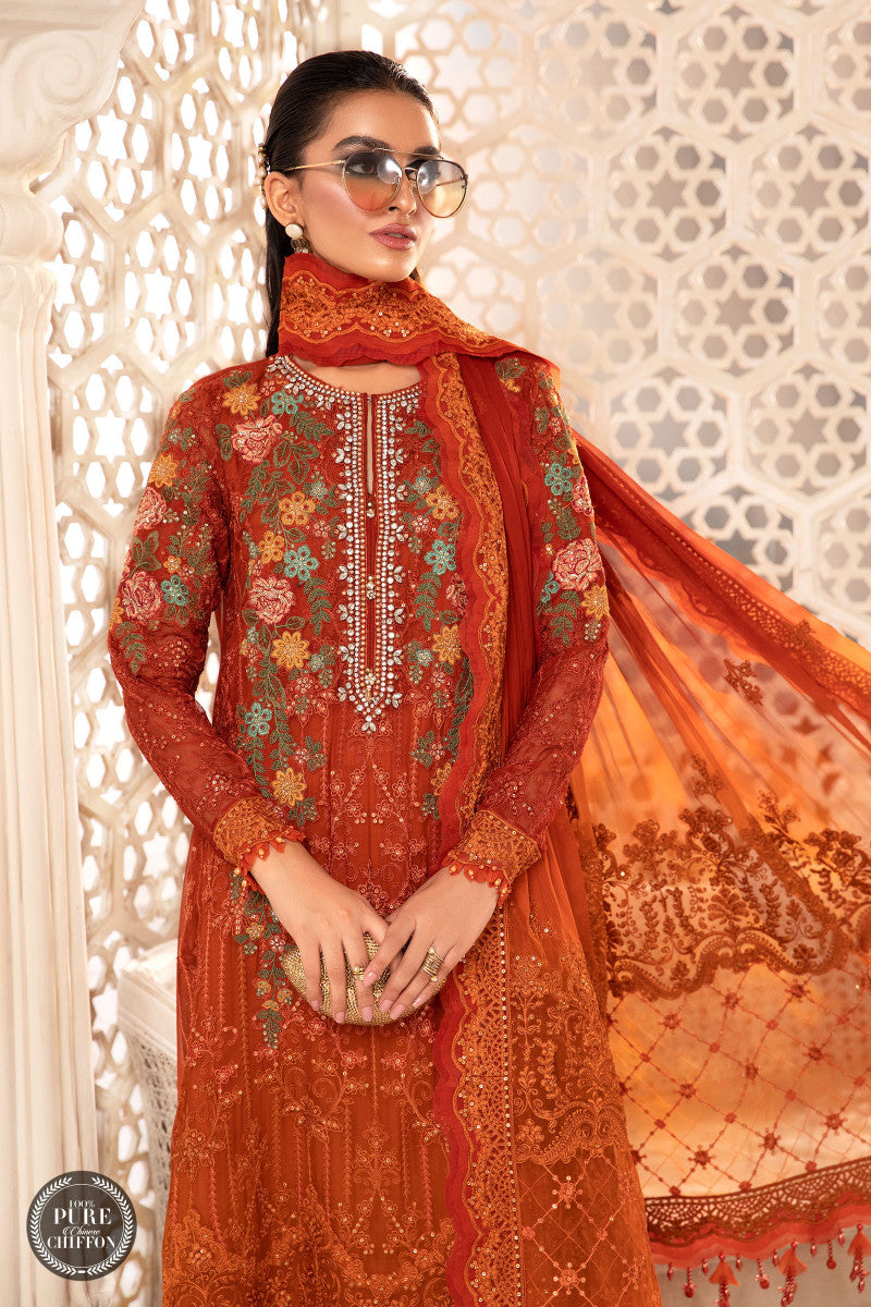 MPC-22-205-Burnt Orange and Rust | Maria B | Chiffon Collection 2022