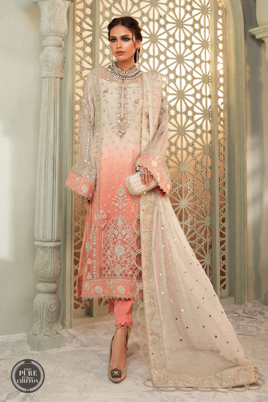 MPC-22-208-Cream and Coral Pink | Maria B | Chiffon Collection 2022