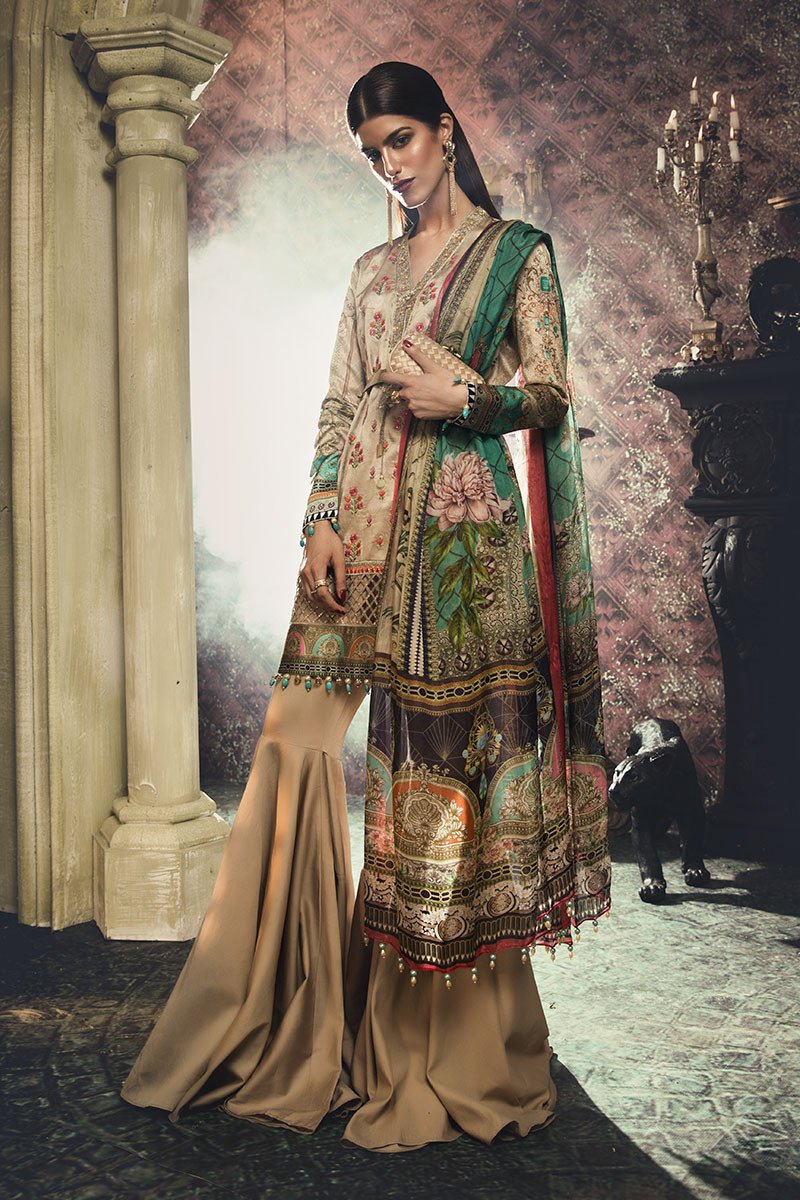 401 - Beige (Maria B Unstitched Silk Collection)