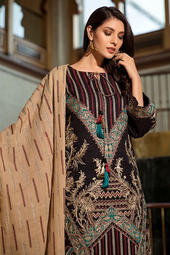 2371 Ebony Streaks (Motifz Premium Embroidered Khaddar)