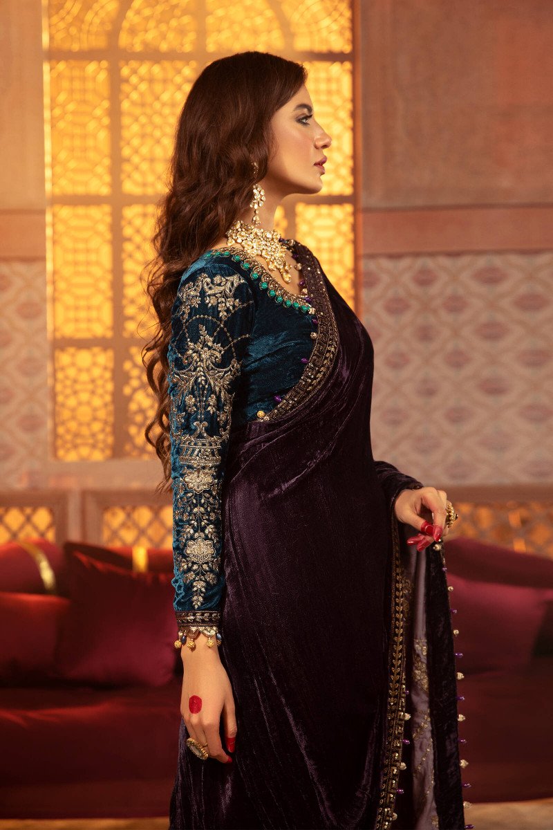 VEL-20-101- Teal and Plum | Maria B | Unstitched Velvet Collection 2021