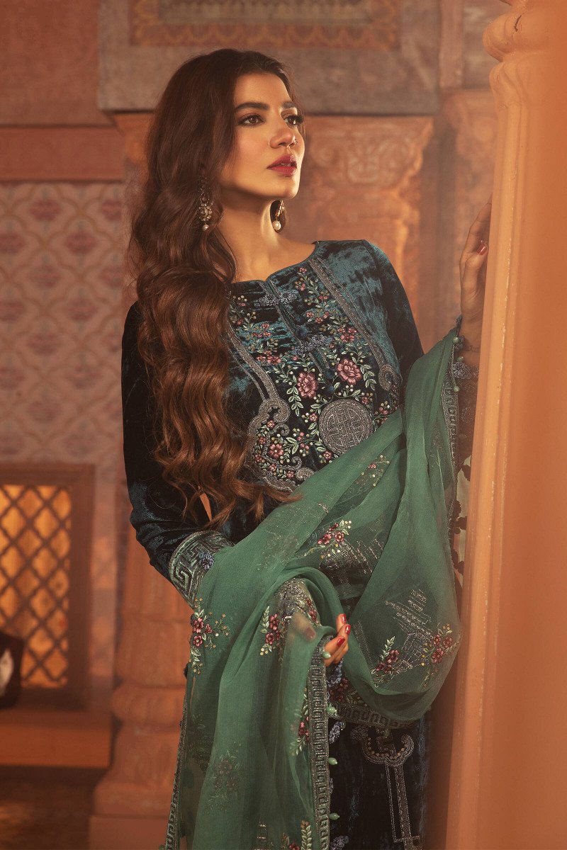VEL-20-103- Teal | Maria B | Unstitched Velvet Collection 2021