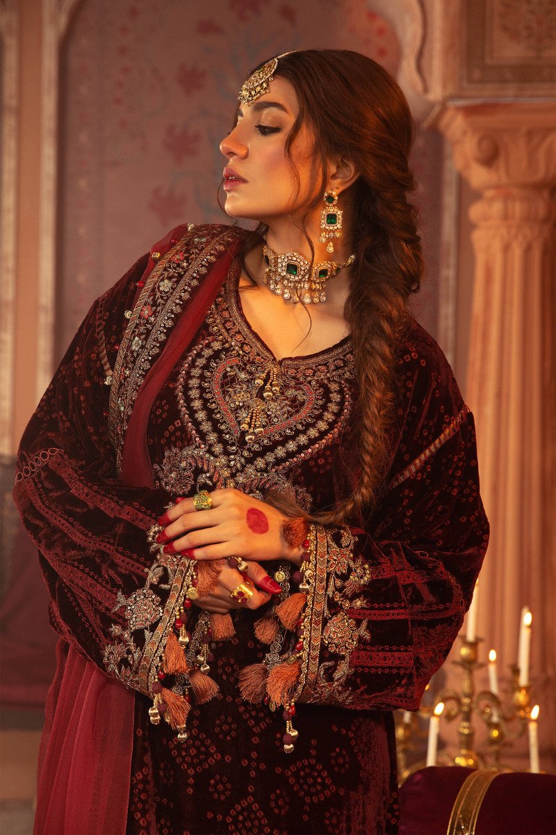 VEL-20-105- Maroon | Maria B | Unstitched Velvet Collection 2021