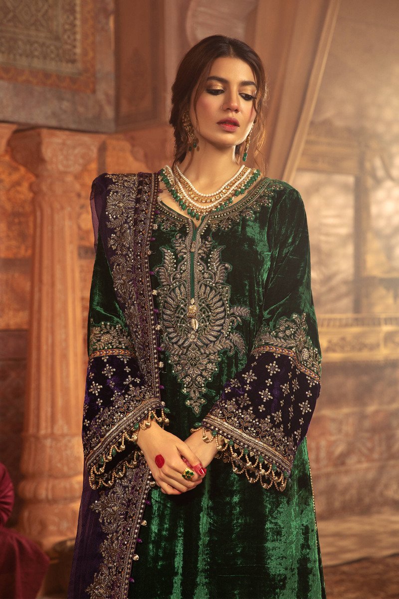 VEL-20-108-Emerald Green | Maria B | Unstitched Velvet Collection 2021