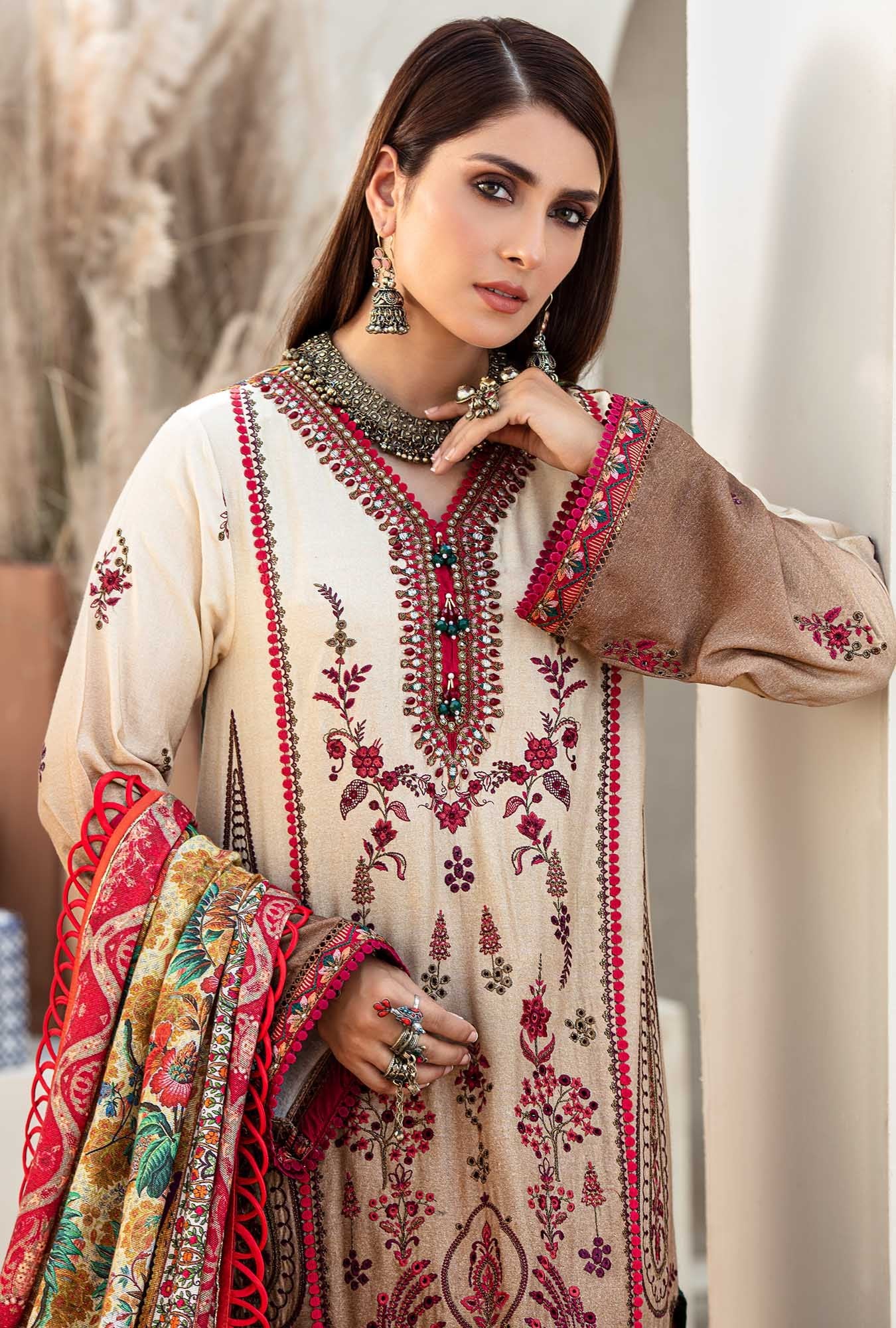 D10- Walnut | Noor by Saadia Asad | Embroidered Shawl'20