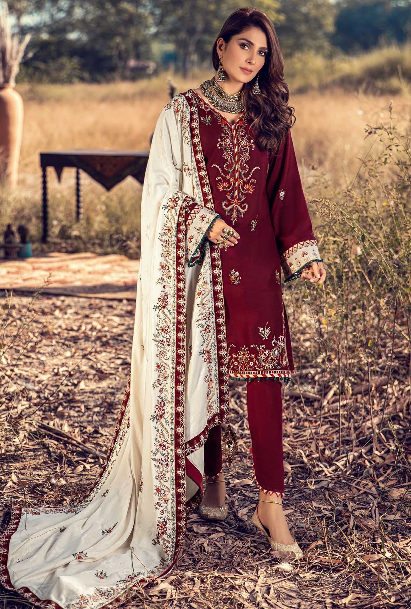 D2- Rosewood | Noor by Saadia Asad | Embroidered Shawl'20