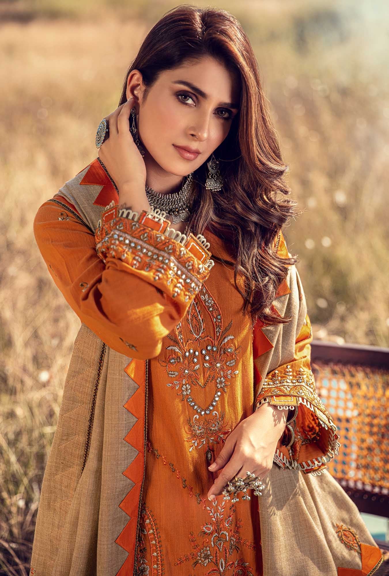 D3- Tangerine | Noor by Saadia Asad | Embroidered Shawl'20