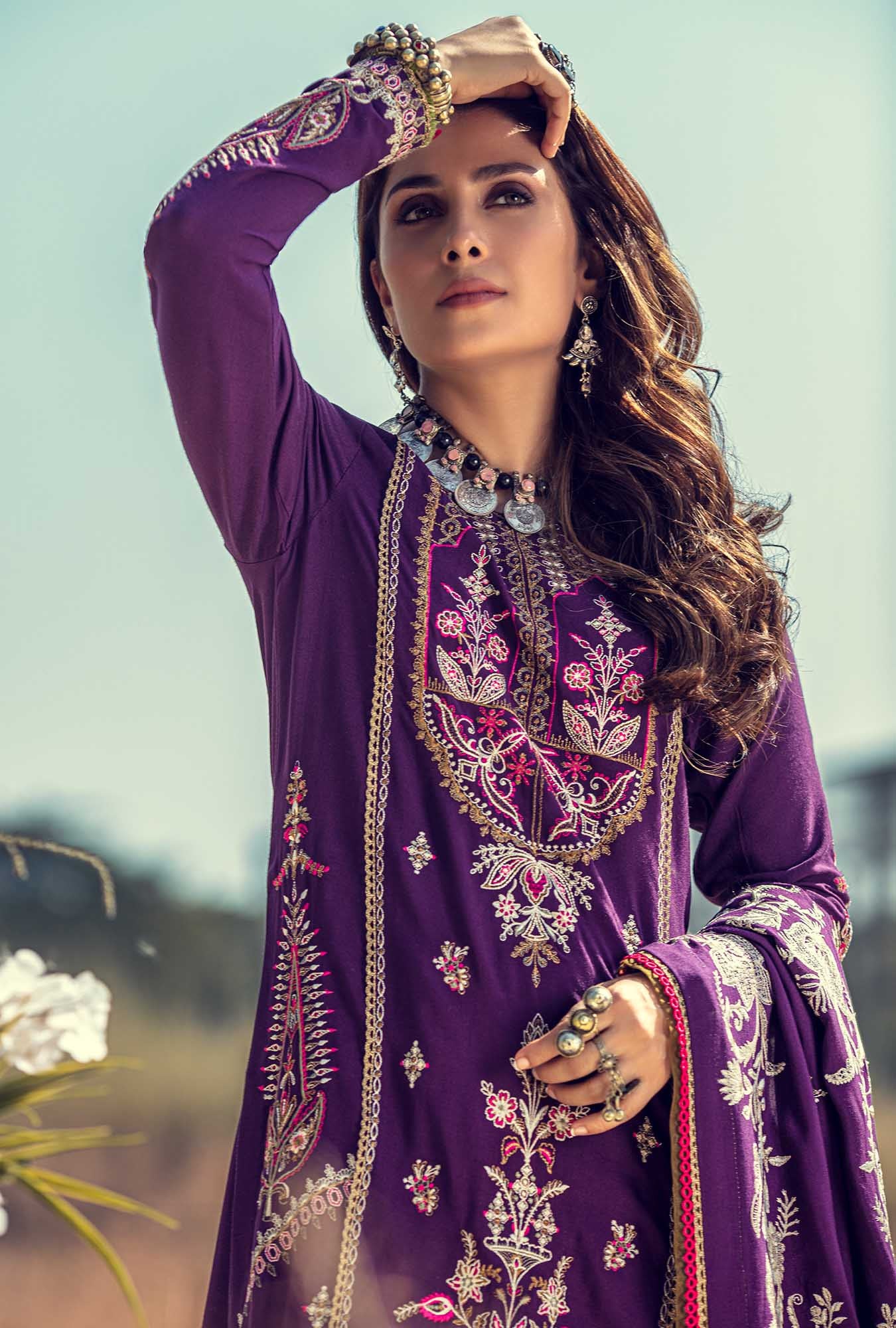 D7- Royal-Purple | Noor by Saadia Asad | Embroidered Shawl'20