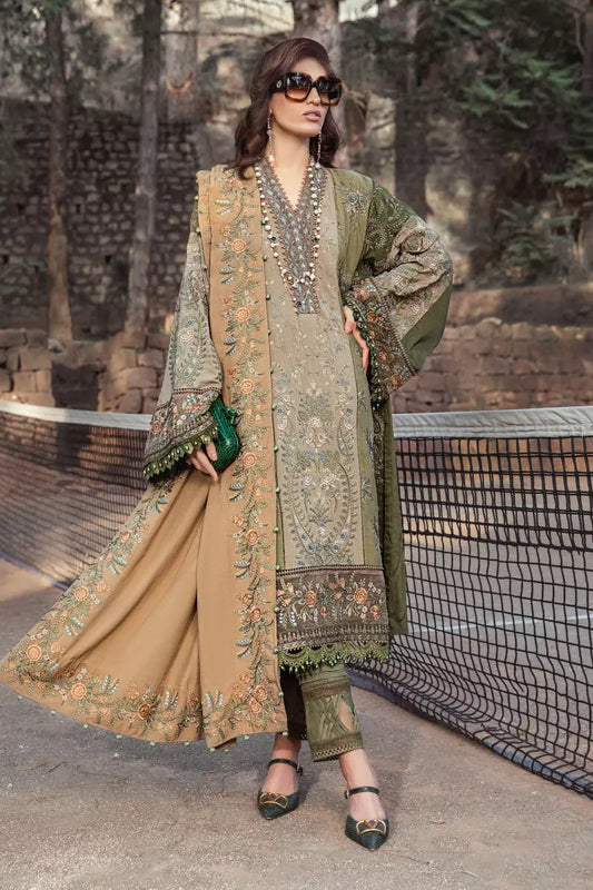 DL-1003-OLIVE GREEN | Maria B | Linen Winter Unstitched Collection 2022