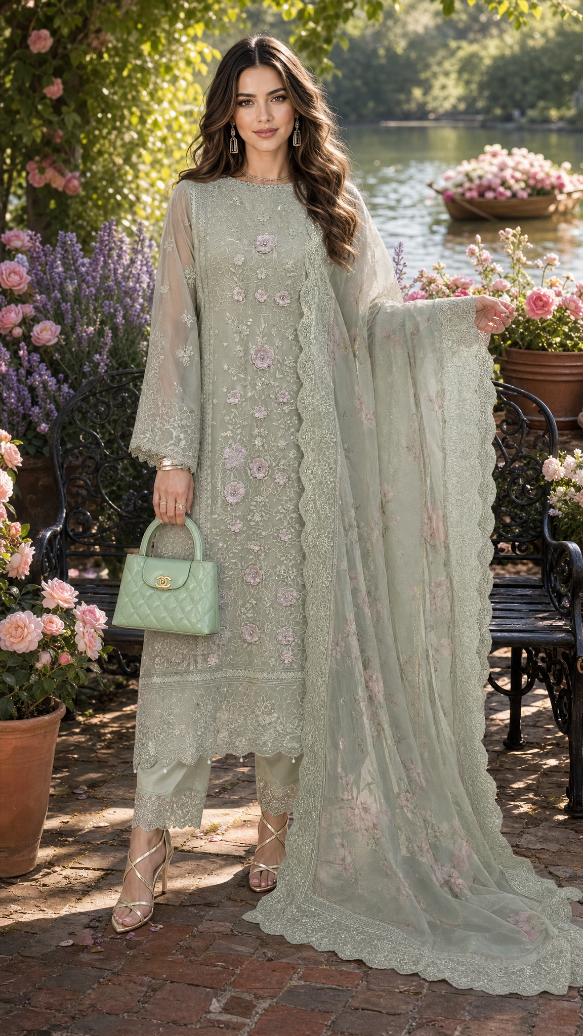 D1 - Pistachio Mist | Saadia Asad | Nooriyah Luxury Embroidered Chiffon Collection 2026