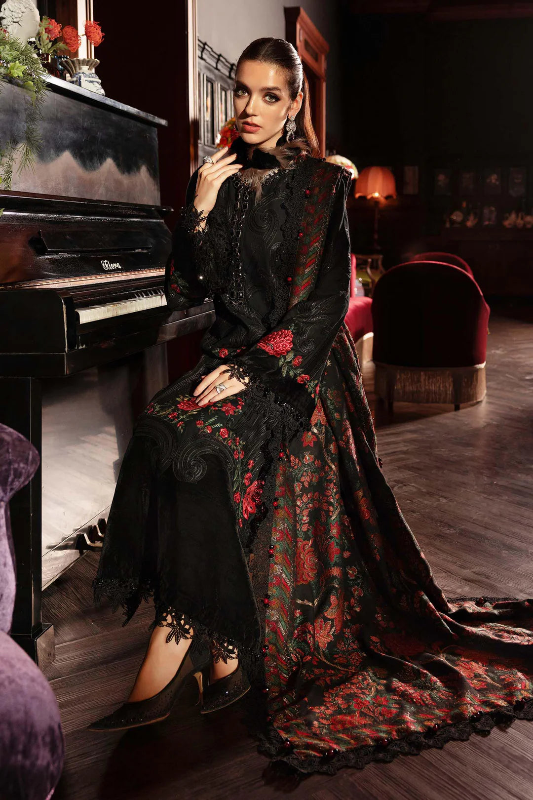 WL-1309- Black and Red | Maria B Winter Luxe Collection 2025