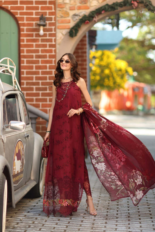 D8 - A - Deep Garnet | Saadia Asad | Noor Luxe Chikankari Collection 2026