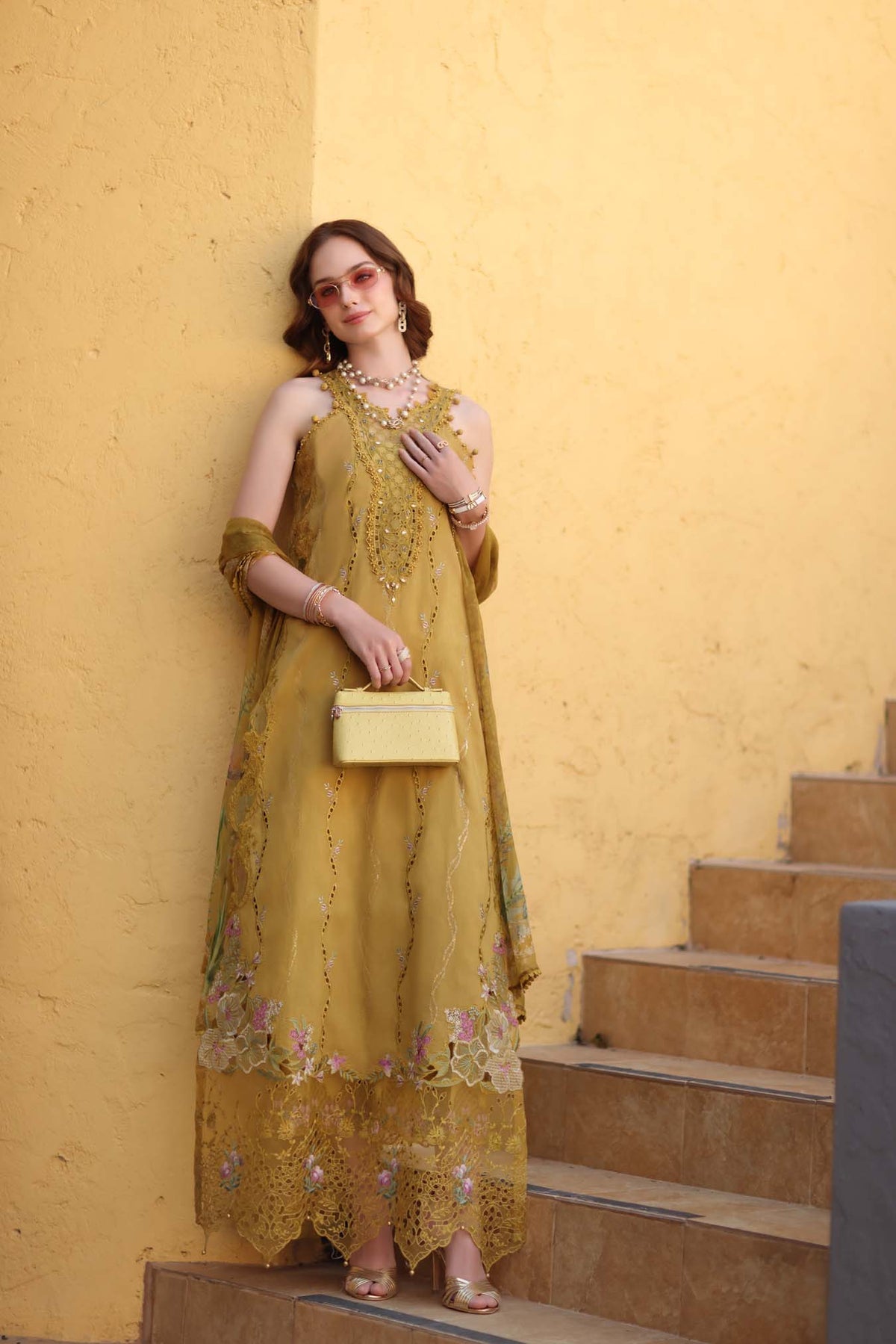 D2 - B - Mustard Yellow | Saadia Asad | Noor Luxe Chikankari Collection 2026 