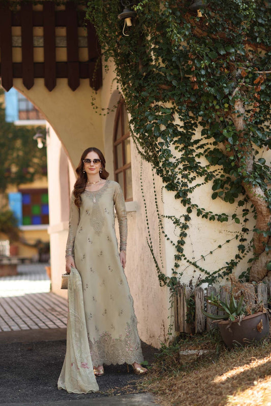 D7 - B - Warm Gold Sage | Saadia Asad | Noor Luxe Chikankari Collection 2026