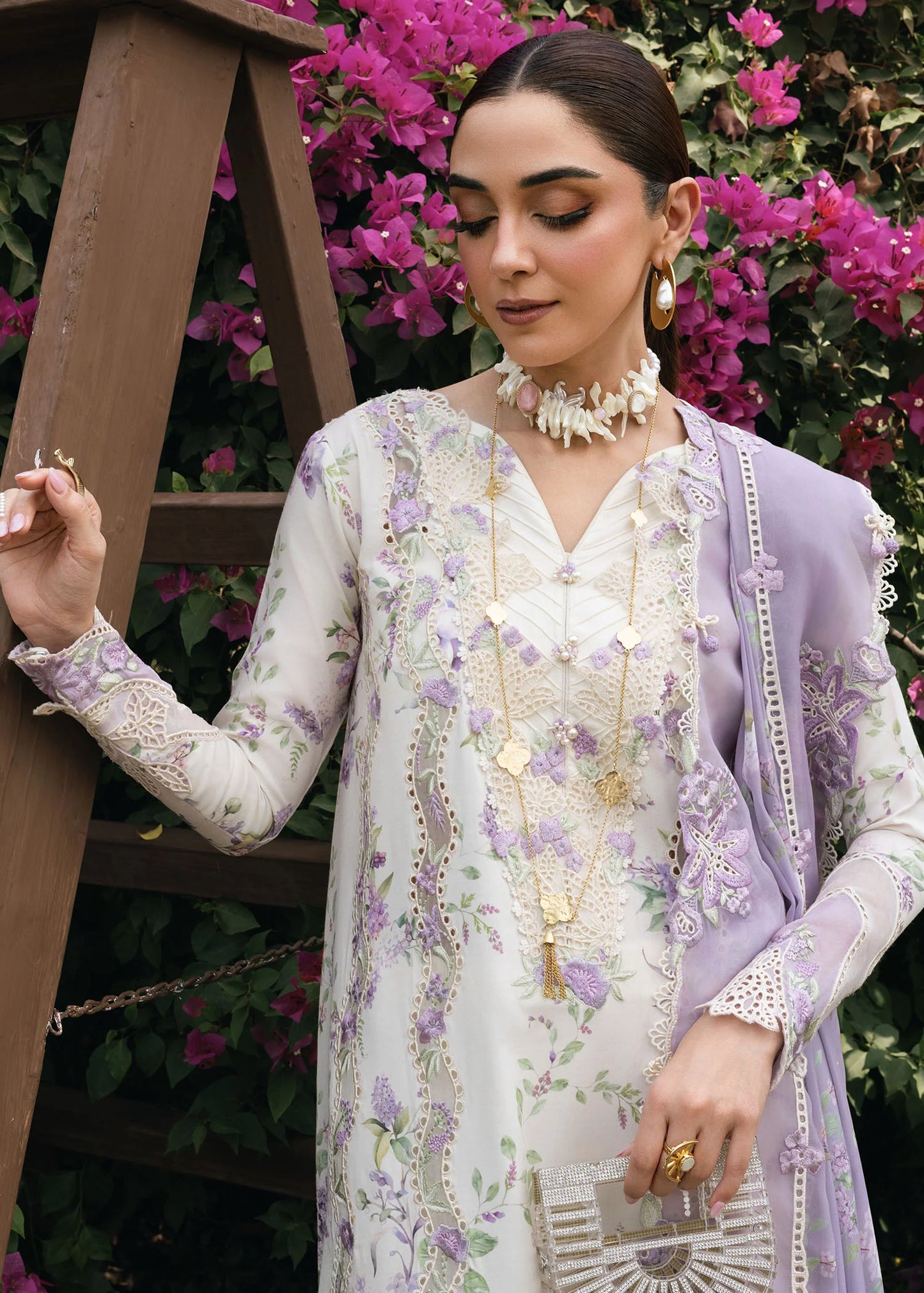 LAVENDER FALL - D5B | Crimson | Tasawar Luxe Lawn 2025