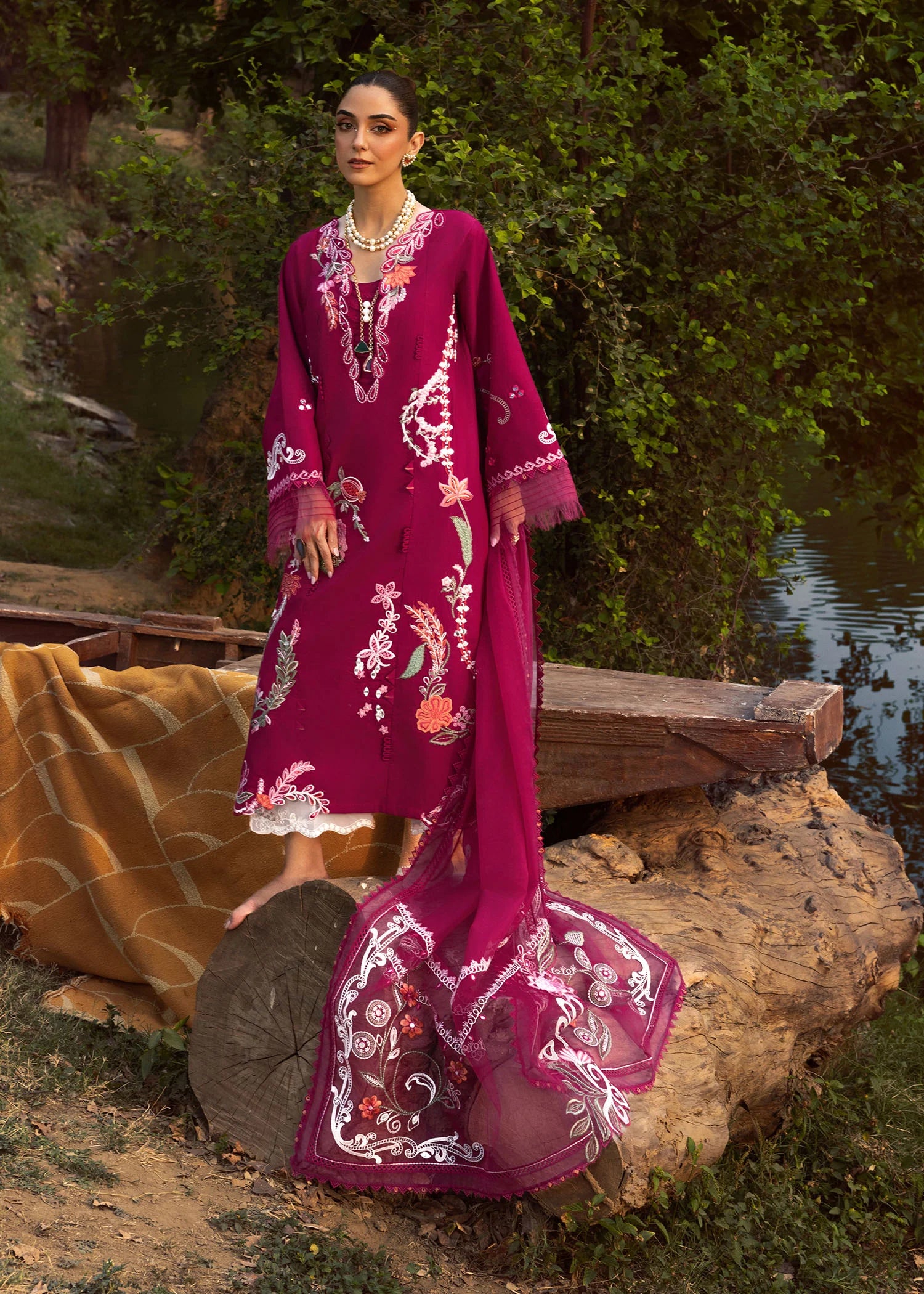 MIRROR GARDEN - D3A | Crimson | Tasawar Luxe Lawn 2025