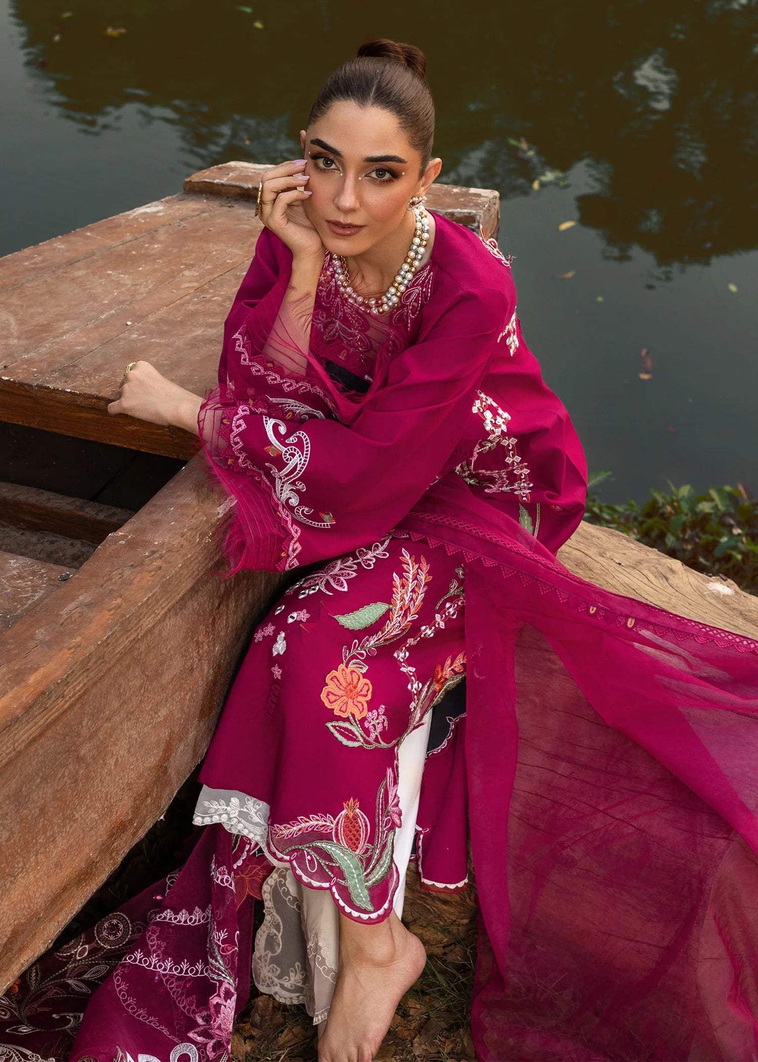 MIRROR GARDEN - D3A | Crimson | Tasawar Luxe Lawn 2025