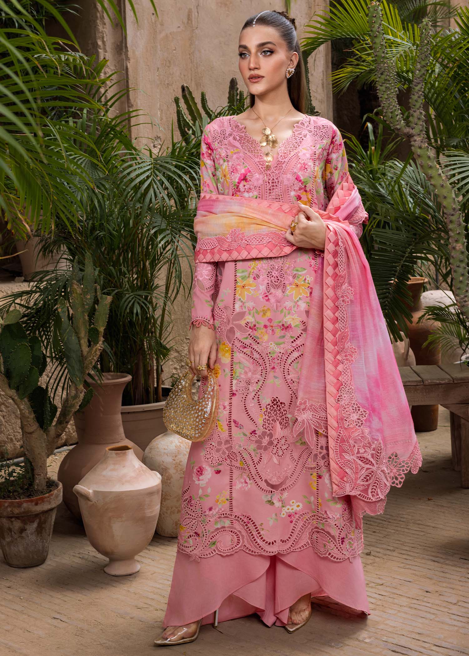 PETALS AND PROMISES - D2A | Crimson | Tasawar Luxe Lawn 2025