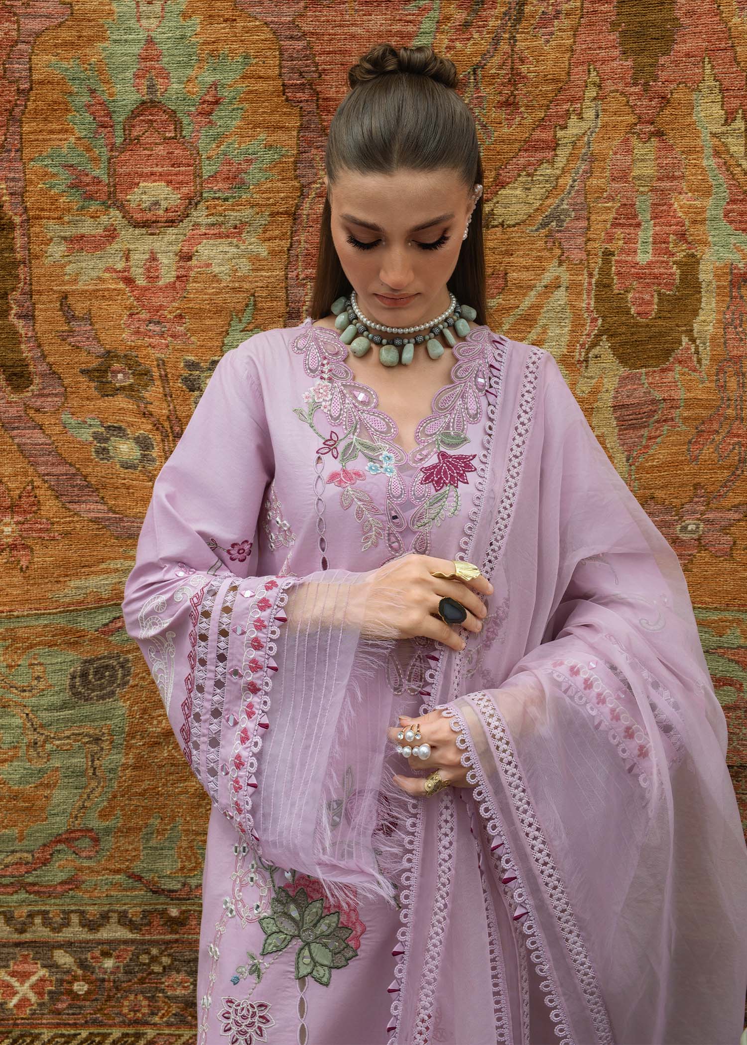 MIRROR GARDEN - D3B | Crimson | Tasawar Luxe Lawn 2025