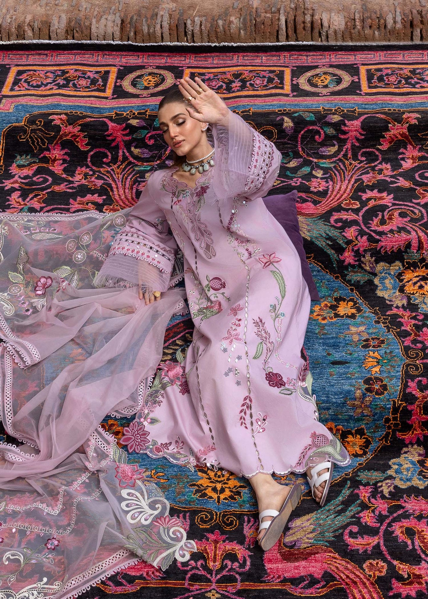 MIRROR GARDEN - D3B | Crimson | Tasawar Luxe Lawn 2025