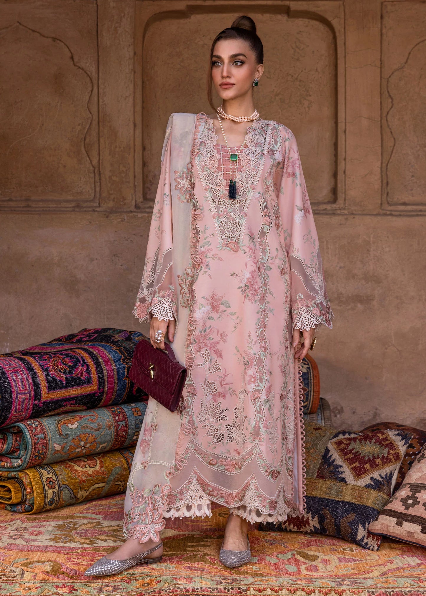 LAVENDER FALL - D5A | Crimson | Tasawar Luxe Lawn 2025
