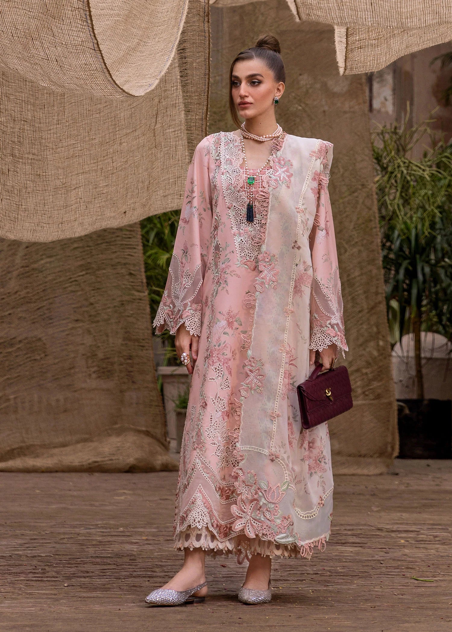 LAVENDER FALL - D5A | Crimson | Tasawar Luxe Lawn 2025