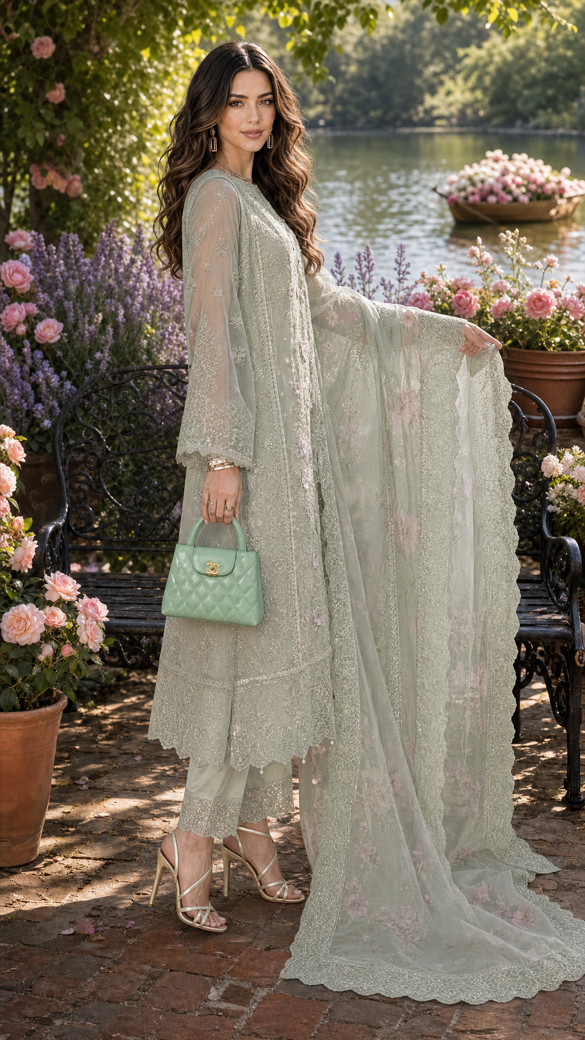 D1 - Pistachio Mist | Saadia Asad | Nooriyah Luxury Embroidered Chiffon Collection 2026