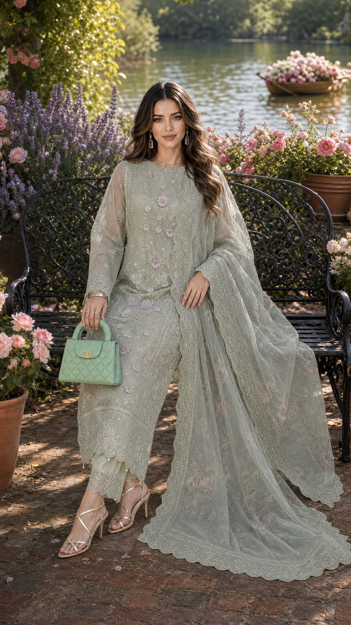 D1 - Pistachio Mist | Saadia Asad | Nooriyah Luxury Embroidered Chiffon Collection 2026