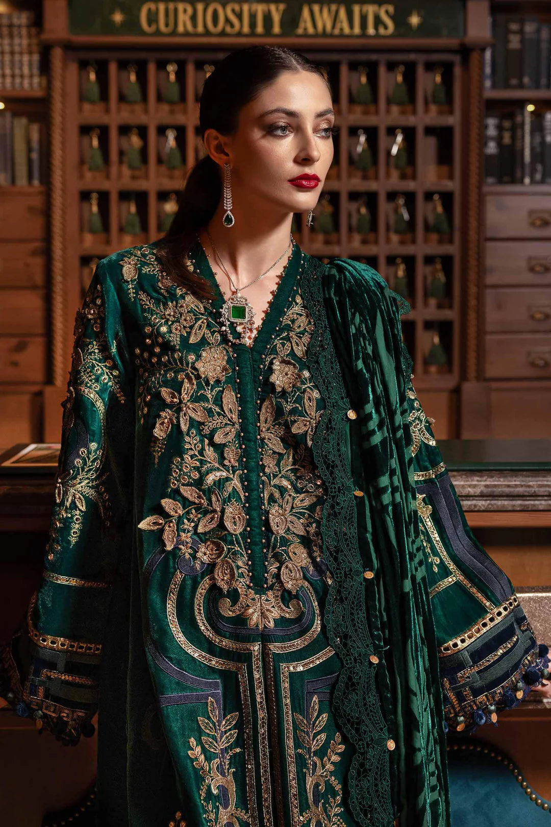 WL-1302- Emerald Green | Maria B Winter Luxe Collection 2025