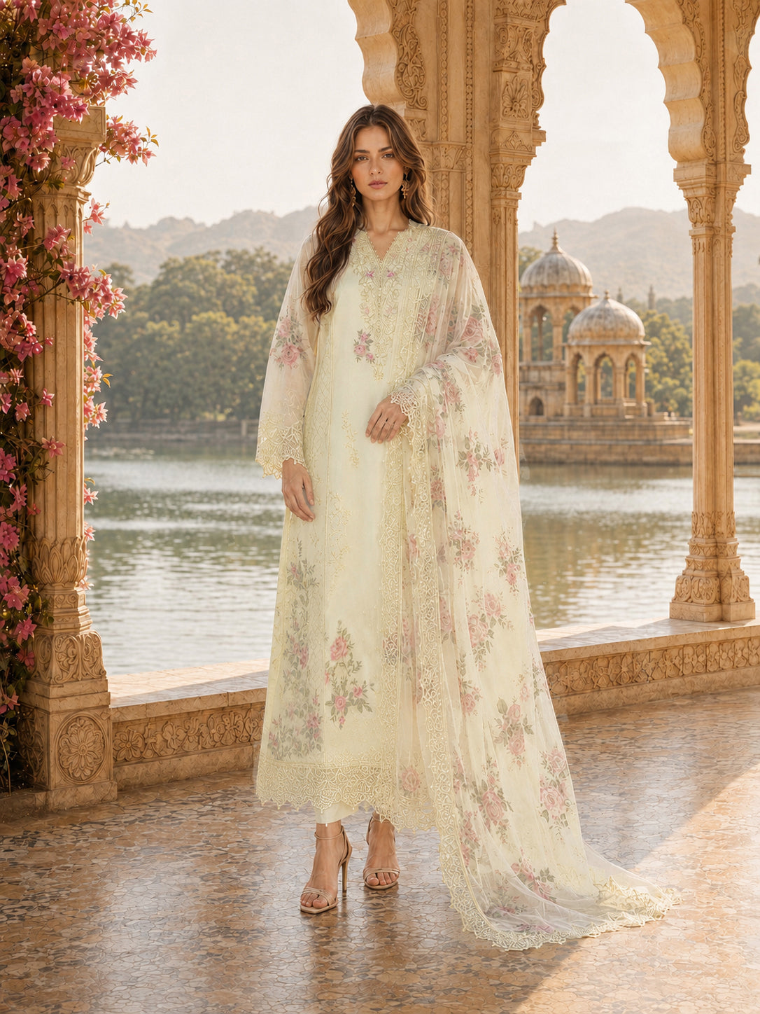 D5 - Pale Yellow |  Saadia Asad | Nooriyah Luxury Embroidered Chiffon Collection 2026