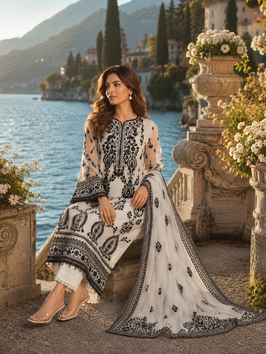 D4 - Monochrome Muse |  Saadia Asad | Nooriyah Luxury Embroidered Chiffon Collection 2026