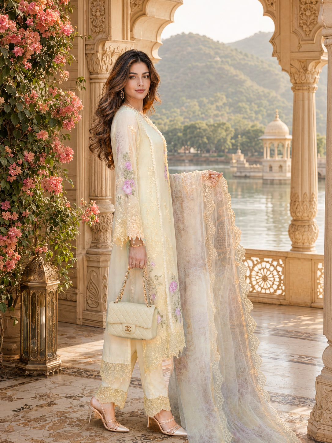 D5 - Pale Yellow |  Saadia Asad | Nooriyah Luxury Embroidered Chiffon Collection 2026