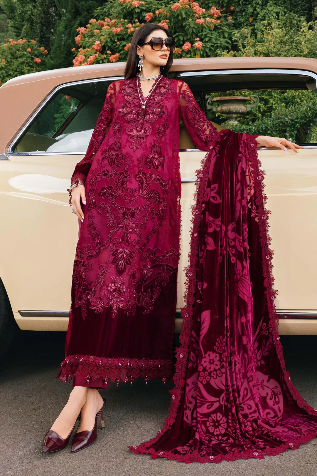 WL-1308- Maroon | Maria B Winter Luxe Collection 2025