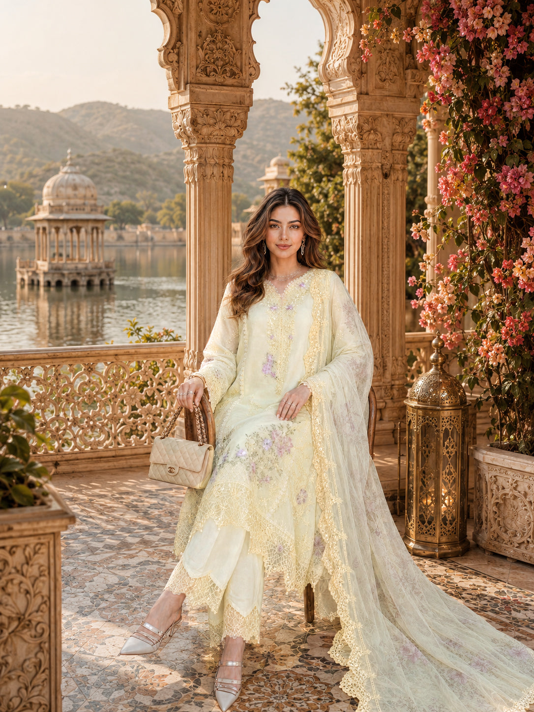 D5 - Pale Yellow |  Saadia Asad | Nooriyah Luxury Embroidered Chiffon Collection 2026