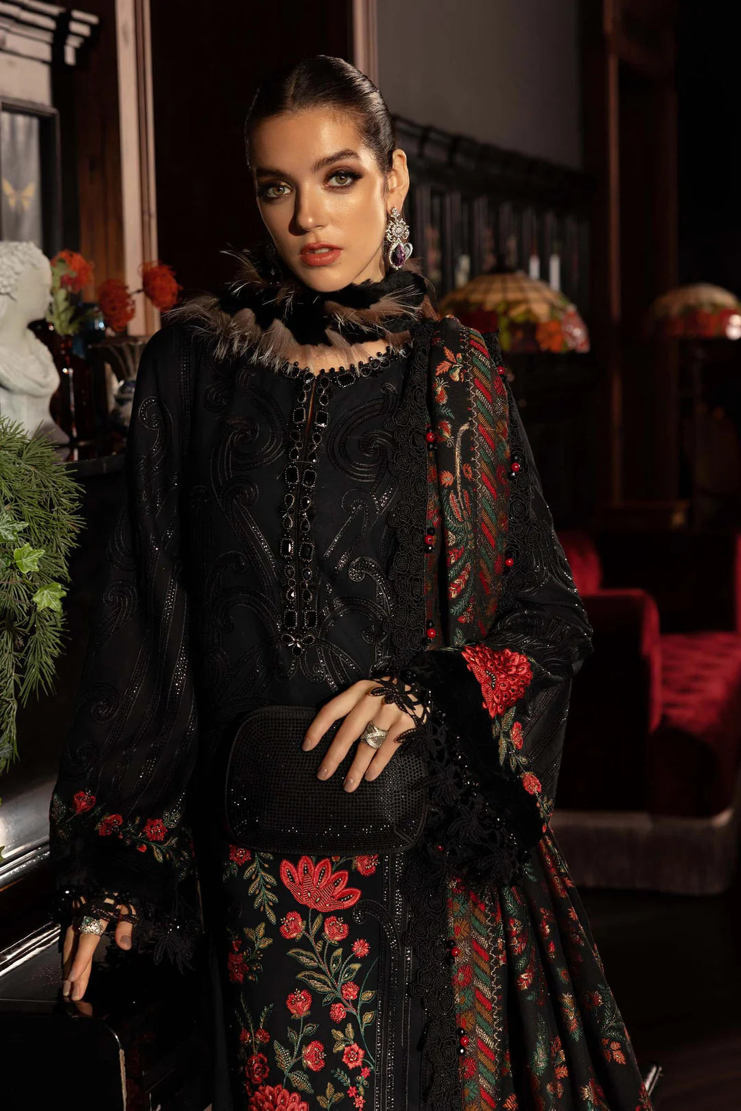 WL-1309- Black and Red | Maria B Winter Luxe Collection 2025
