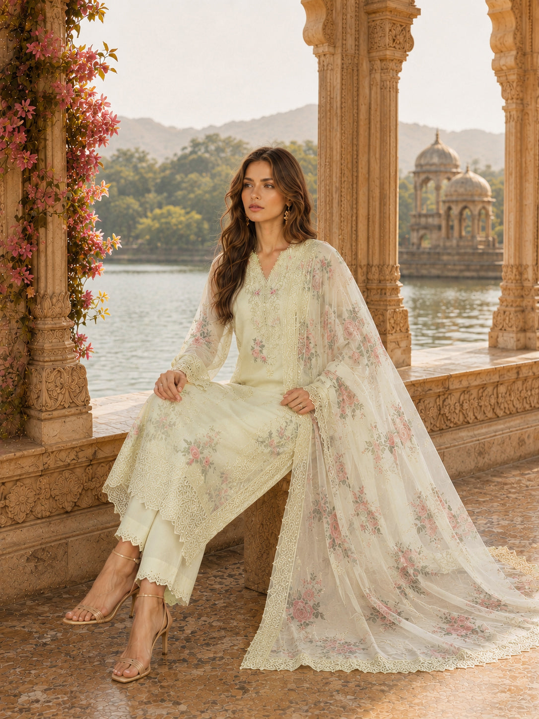 D5 - Pale Yellow |  Saadia Asad | Nooriyah Luxury Embroidered Chiffon Collection 2026
