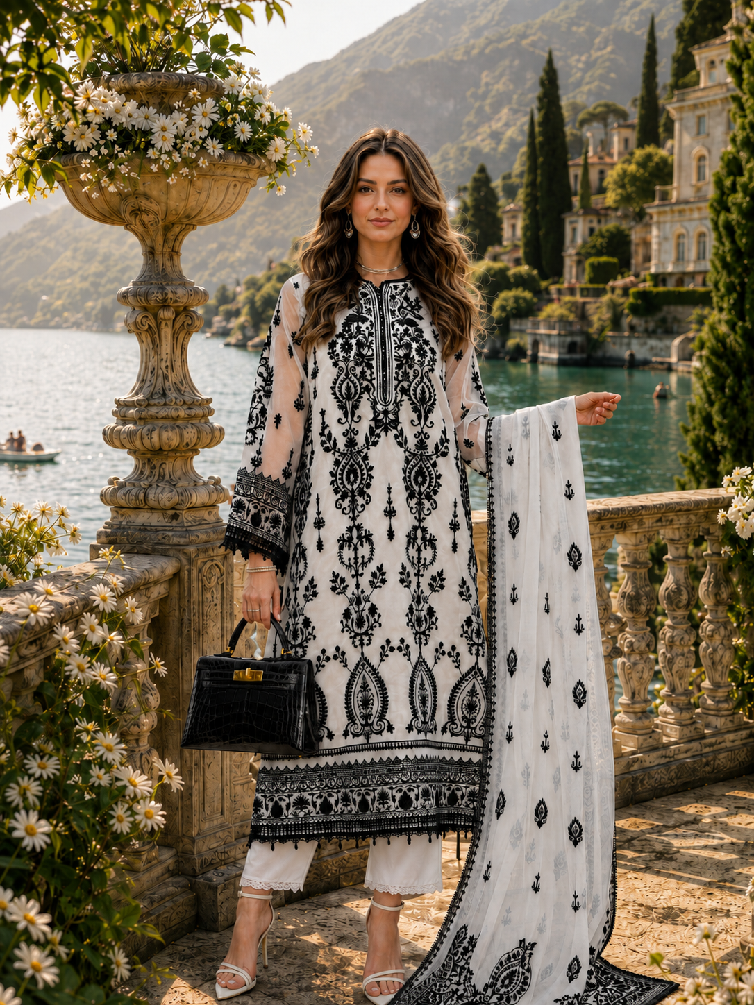 D4 - Monochrome Muse |  Saadia Asad | Nooriyah Luxury Embroidered Chiffon Collection 2026